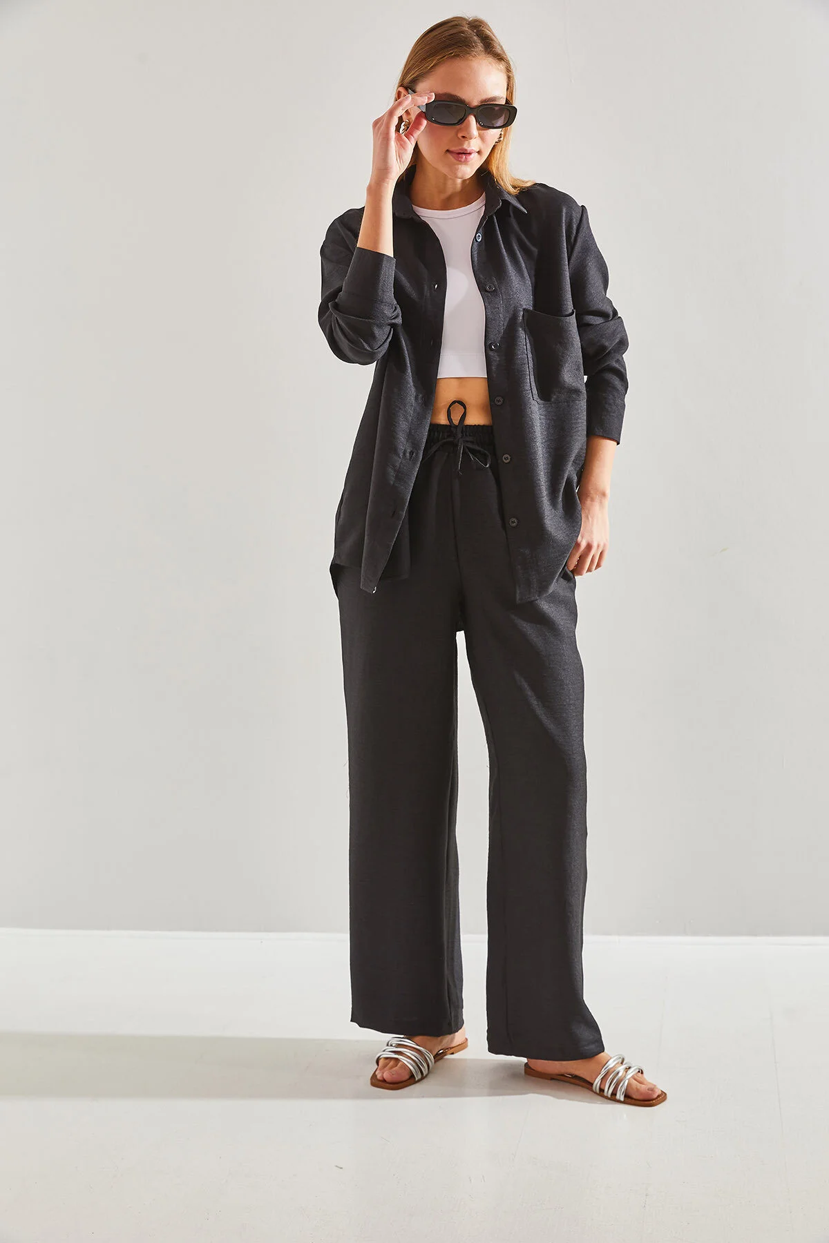 Bianco Lucci  Damen-Set aus Hose und Oberteil mit elastischem Bund