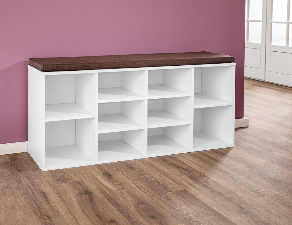 Kesper Universal-/ Schuhschrank mit Sitzkissen und Schublade, Weiß