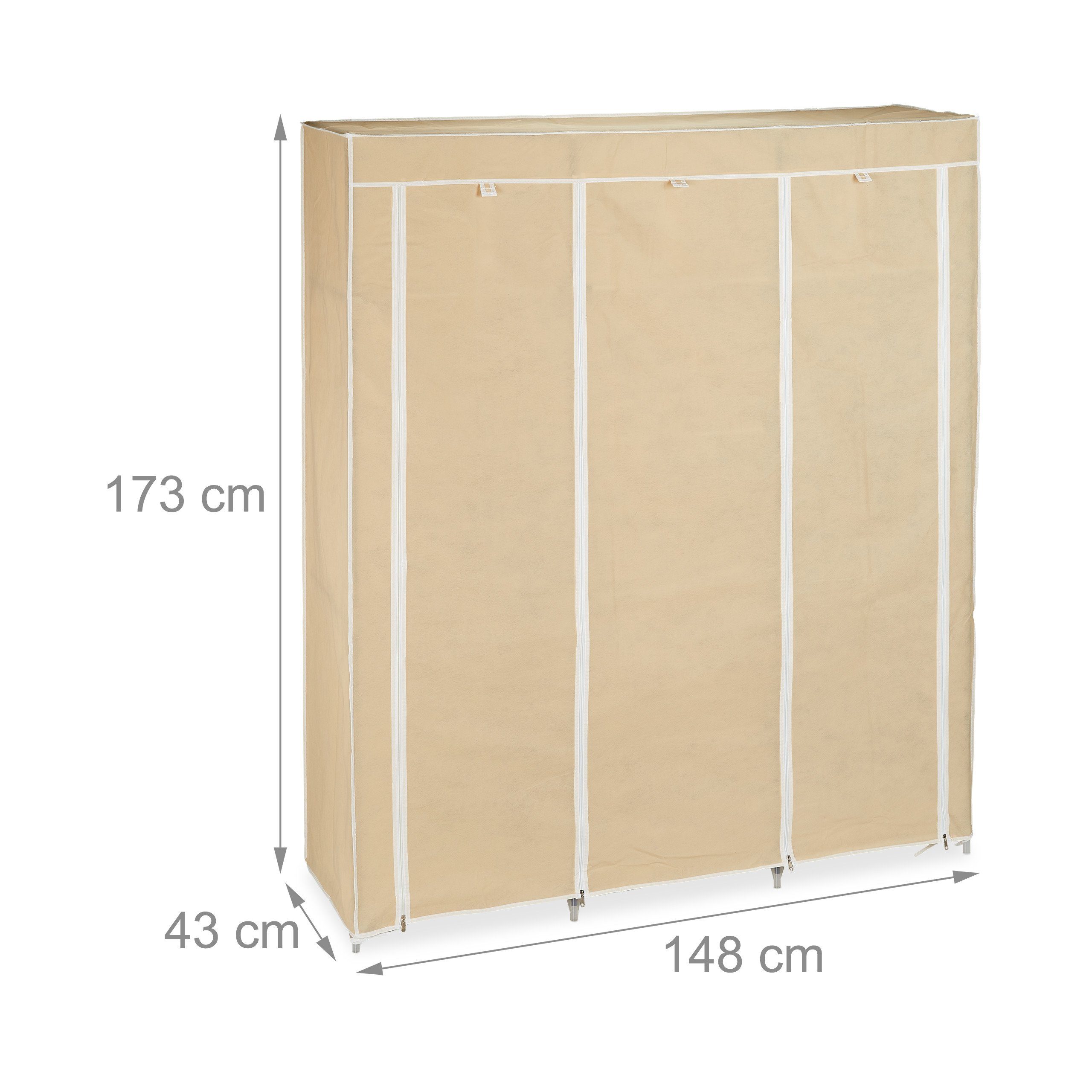 relaxdays Stoffschrank Stoffkleiderschrank XXL mit 9 Böden Beige