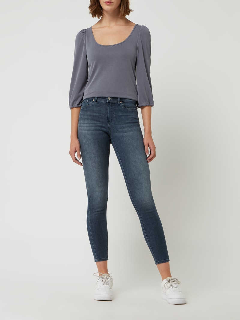 Skinny Fit Mid Waist Jeans mit Stretch-Anteil Modell 'Wauw' in dunkelblau