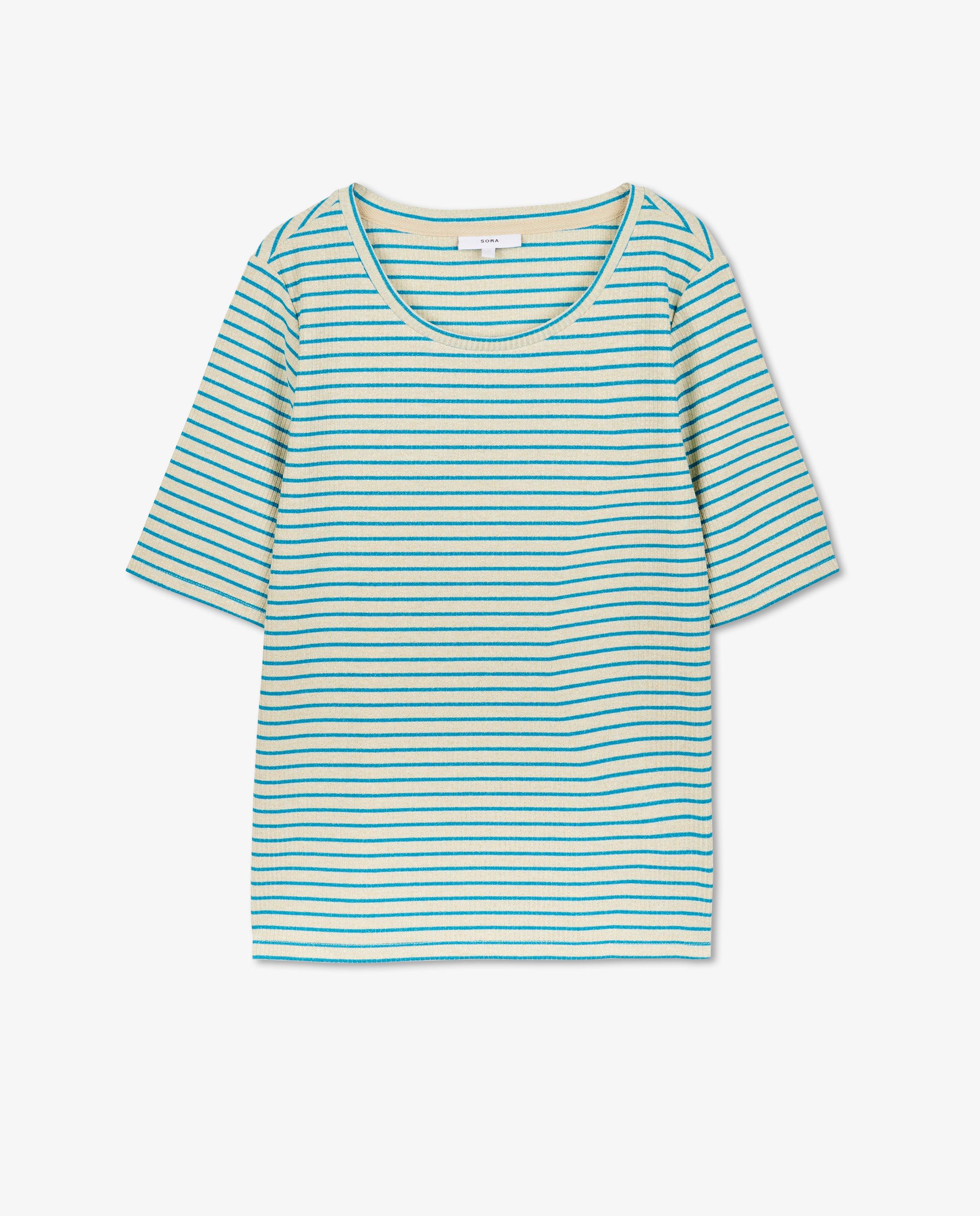 Tricou Sora cu dungi și fir metalic albastru