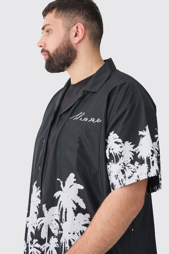Plus kastiges Oversize Hemd mit Palmen-Saum & Shorts