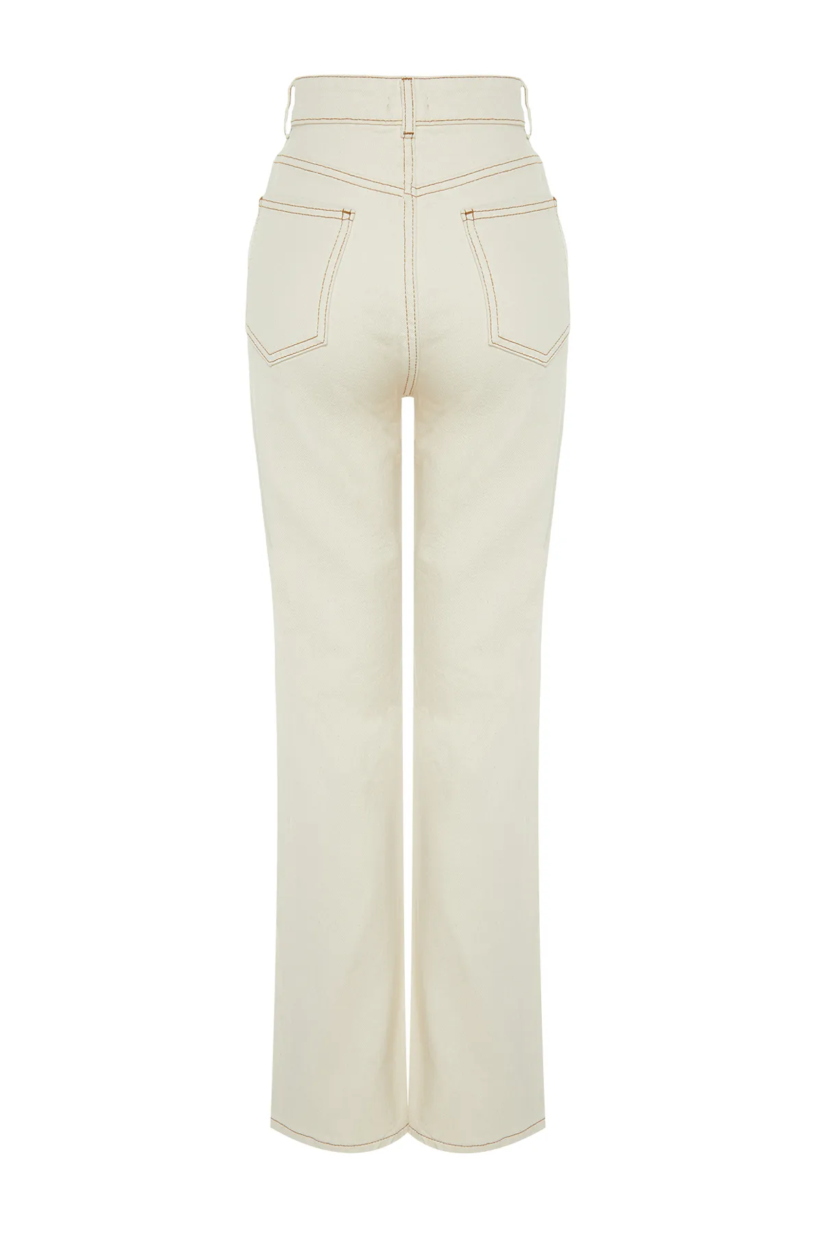 Trendyol Collection  Ecrufarbene Jeans mit hoher Taille und weitem Bein TWOAW24JE00274