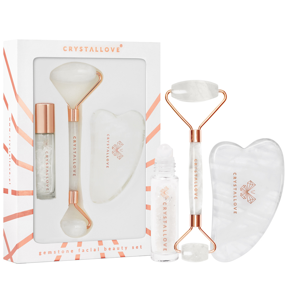 crystallove CRYSTALLOVE Clear quartz roller and guasha set