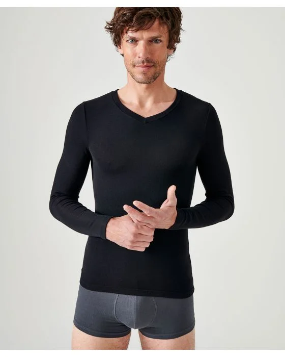 T-shirt col V fine côte Thermolactyl Sensitive, manches longues