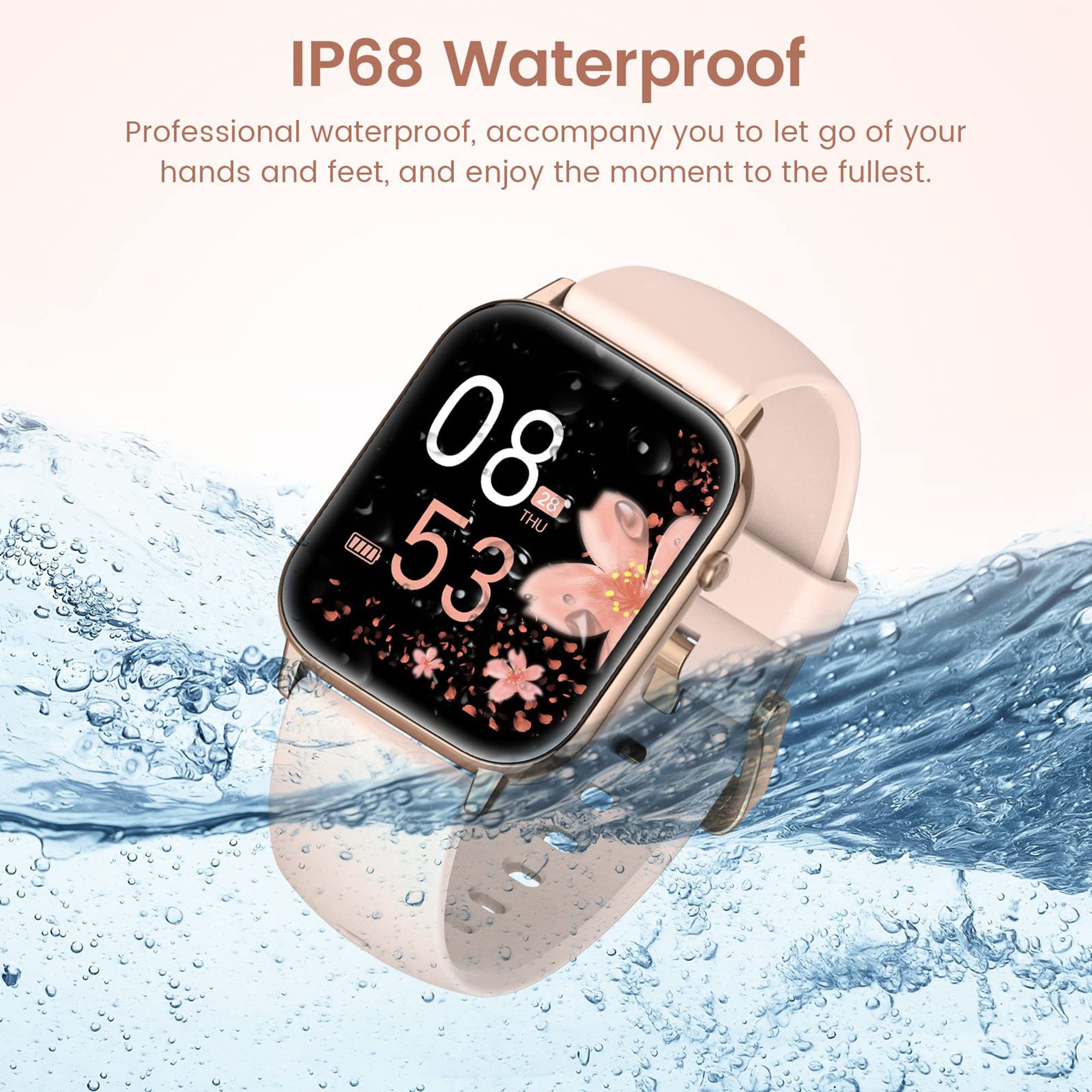 Tisoutec Smartwatch Damen Herren mit Telefonfunktion Fitness Tracker Fitnessuhr Smartwatch (Fitnessuhr mit Telefonfunktion/WhatsApp Notiz,Smartwatch Fitness Tracker Uhr IP68 Wasserdicht,1.83