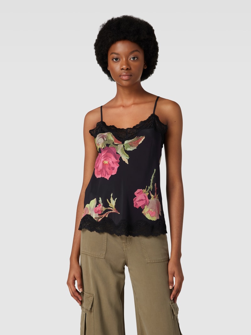 Trägertop mit floralem Allover-Muster in schwarz