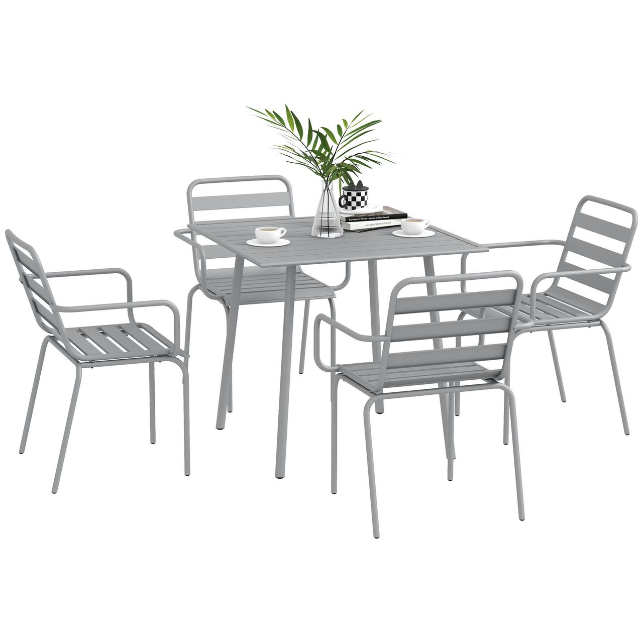 Outsunny 5 tlg. Sitzgruppe Gartenmöbel-Set Sitzgarnitur mit 1 Esstisch 4 Stühlen