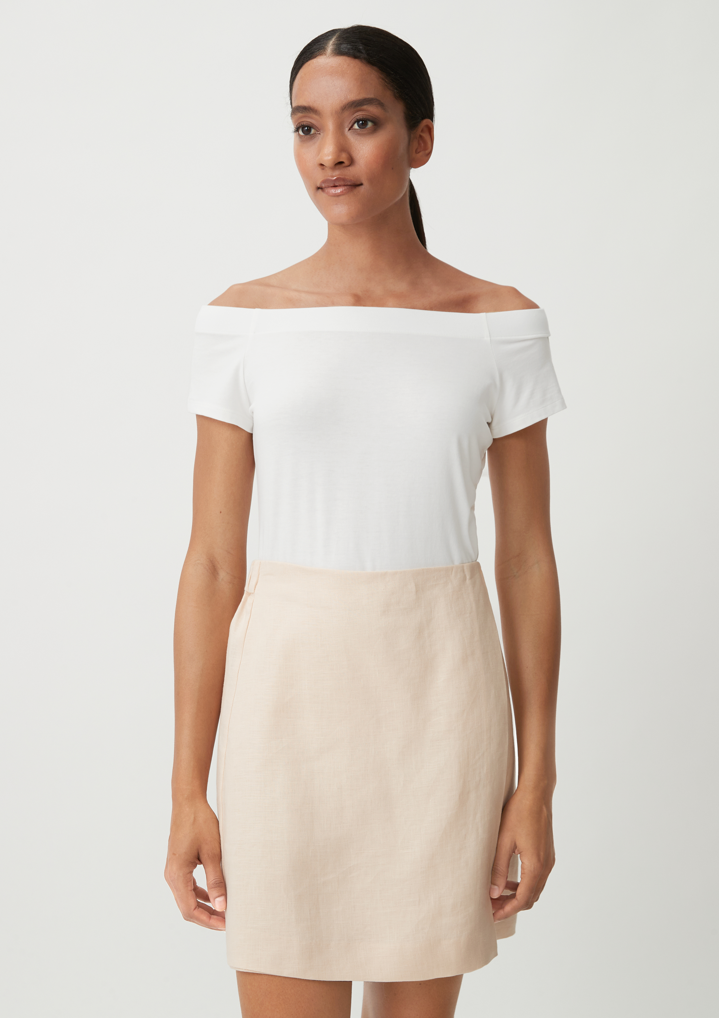 T-Shirt im Off shoulder-Look - weiß
