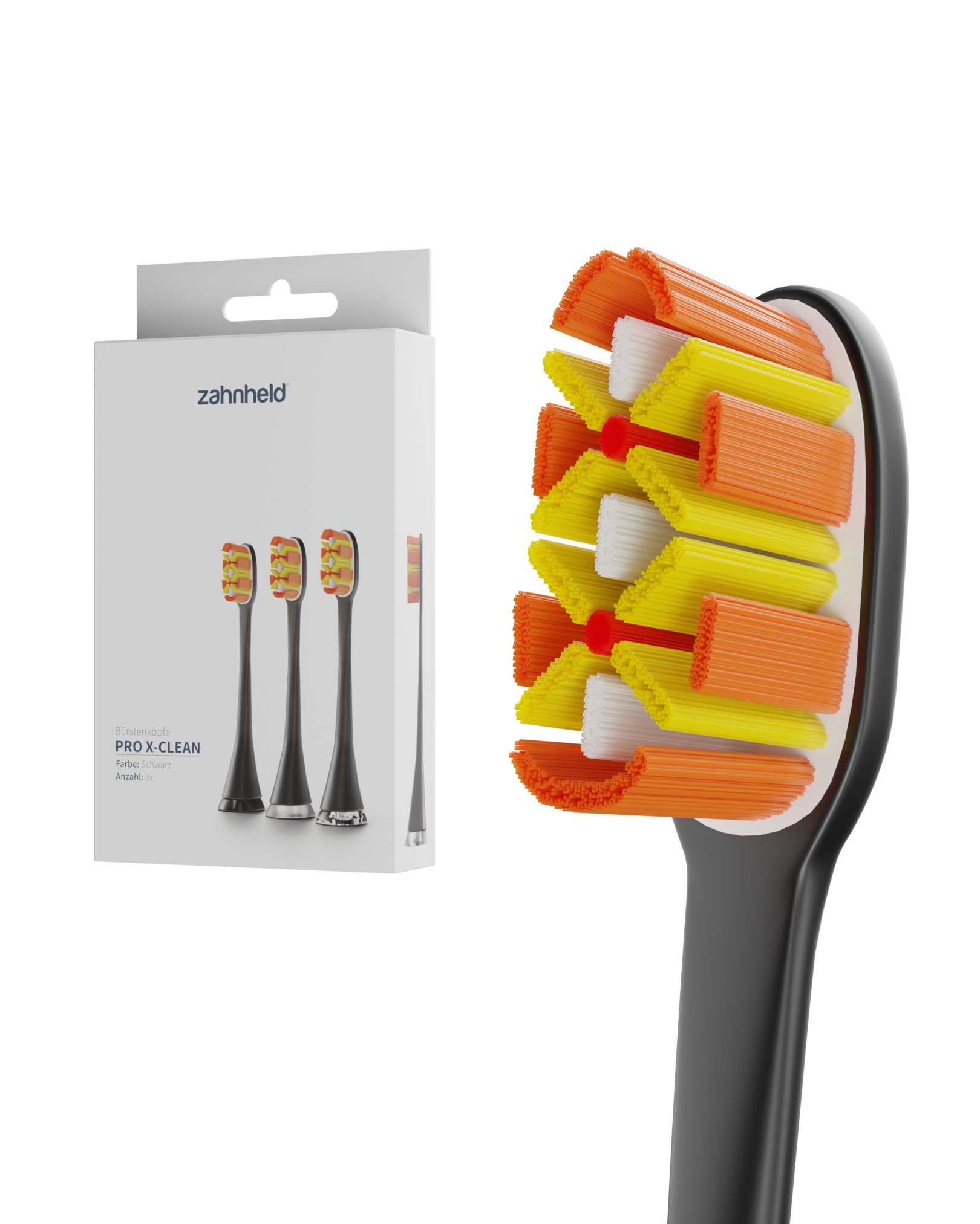 Zahnheld Aufsteckbürsten Pro X-Clean (X-Borsten Whitening-Effekt), 3 mittelharte Wechselköpfe (plastikfrei verpackt)