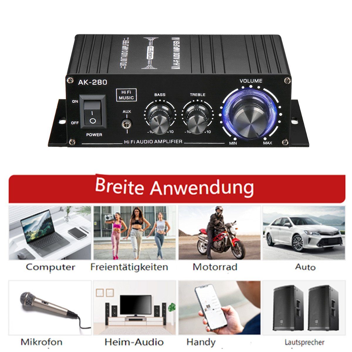 Insma Audioverstärker (2 Kanal Mini Auto Stereo Audio Verstärker Lautsprechersystem)