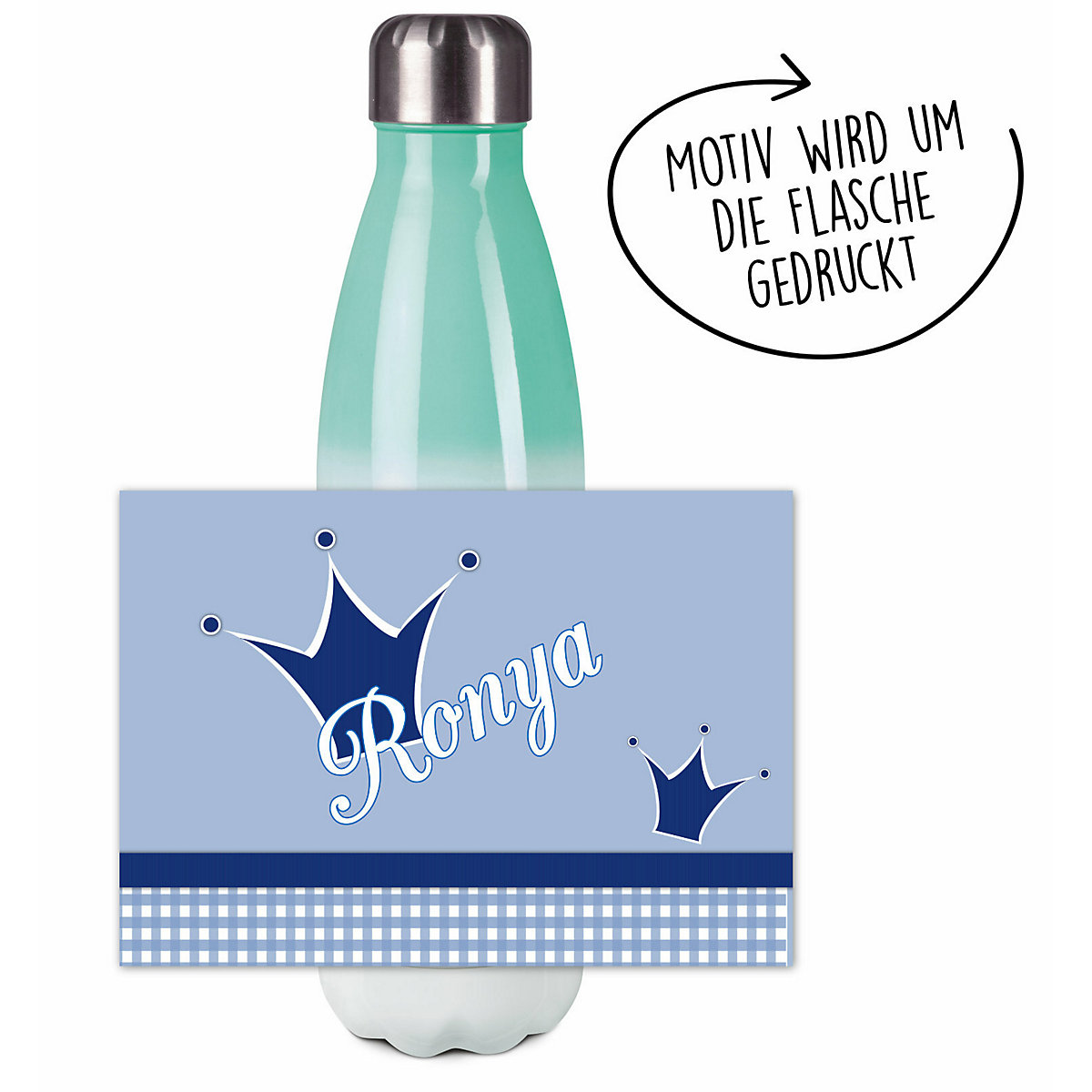 Edelstahl Kinder Thermoflasche / Trinkflasche bunt Krone Farbe blau Spülmaschinenfest, Auslaufsicher, Bruchfest, Doppelwandig, Für Heißgetränke geeignet, Mit Deckel, Isoliert