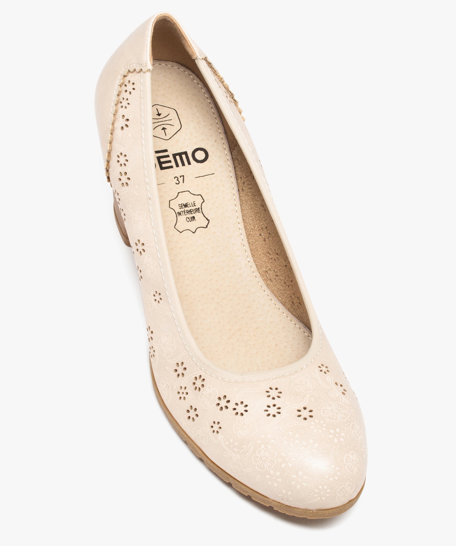 Escarpins femme dessus ajouré et talon rainuré beige | GEMO