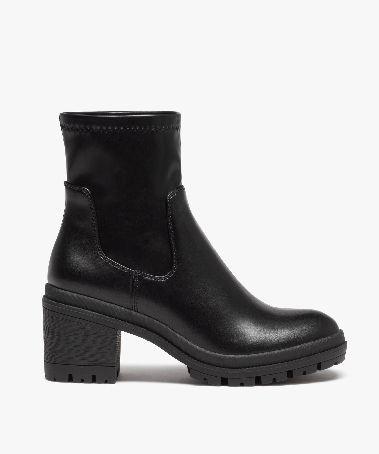 Boots femme unies à talon carré et semelle crantée avec c... noir | GEMO
