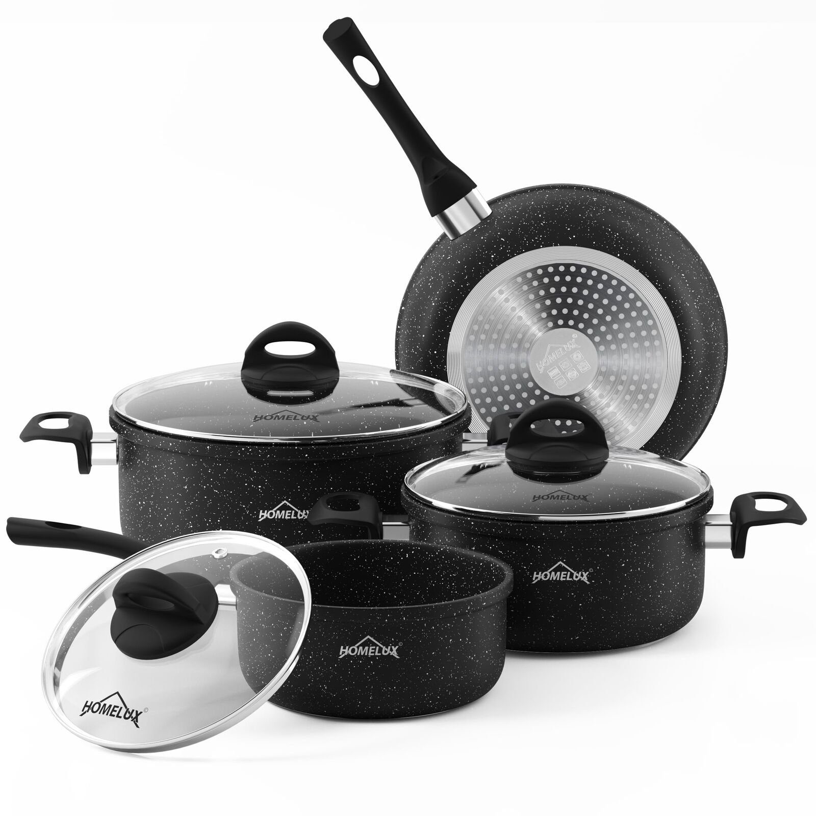 HOMELUX Topf-Set Induktions Töpfe Set, Aluminiumguss Kochtopfset mit Deckel, Aluminium (Set, 7-tlg., Töpfe Set mit Glasdeckel), Induktion