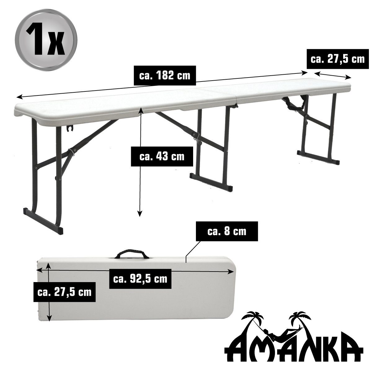 AMANKA Bierzeltgarnitur Wetterfeste Bierbank Sitzbank Gartenbank, Klappbar 182x27x43 cm Camping