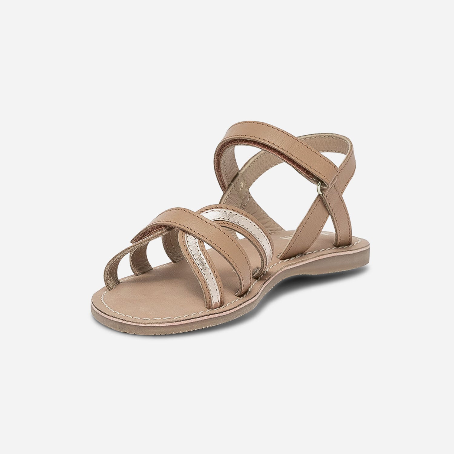 Sandale camel et or en cuir