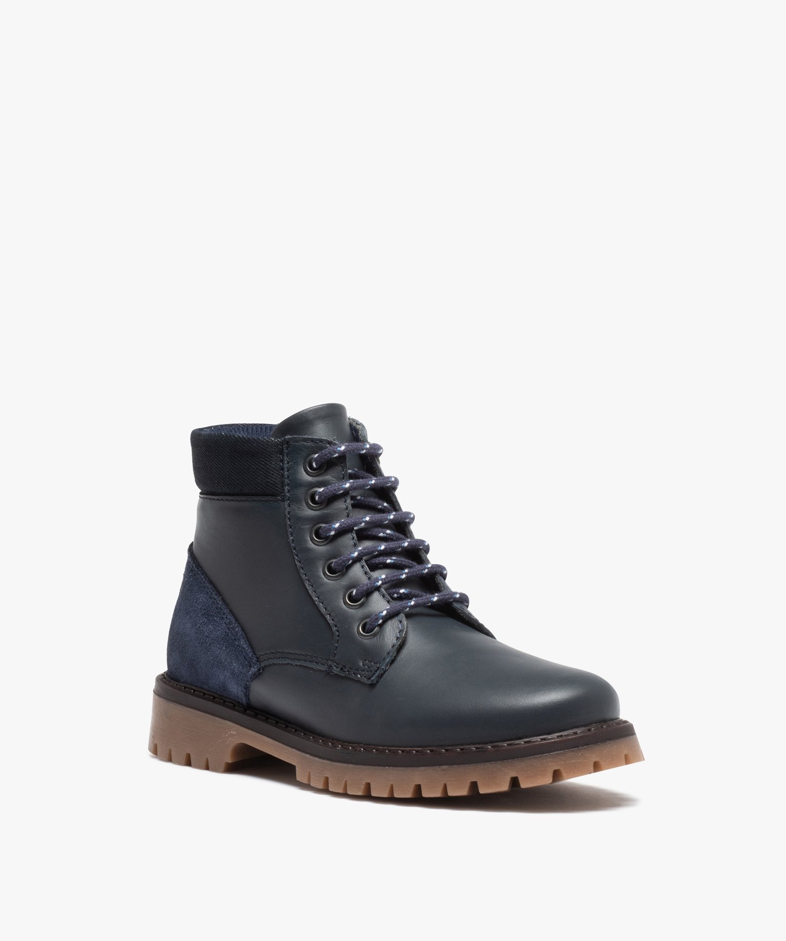 Boots Garçon avec dessus cuir uni et semelle crantée | GEMO