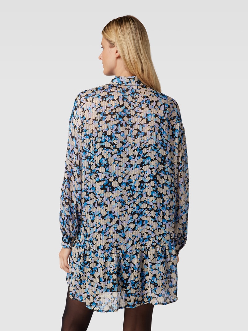 Minikleid mit Allover-Muster und kurzer Knopfleiste in royalblau