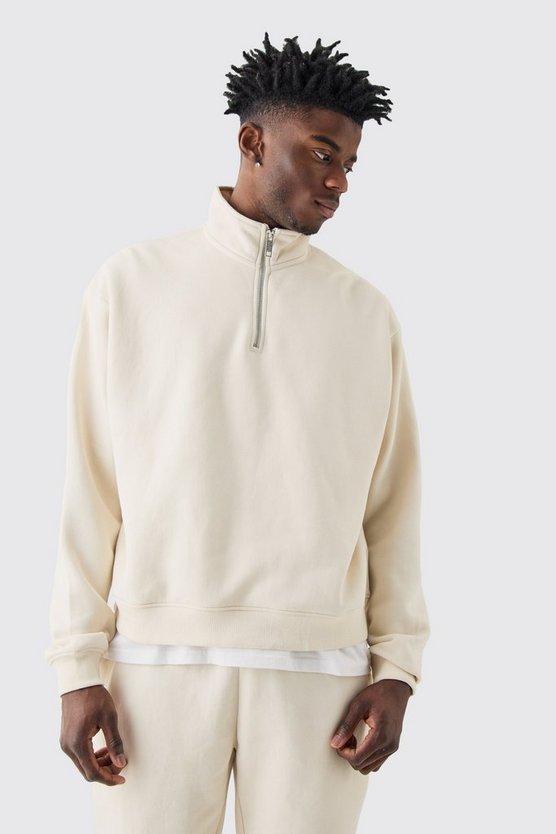 Kastiger Oversize Sweatshirt-Trainingsanzug mit 1/4 Reißverschluss