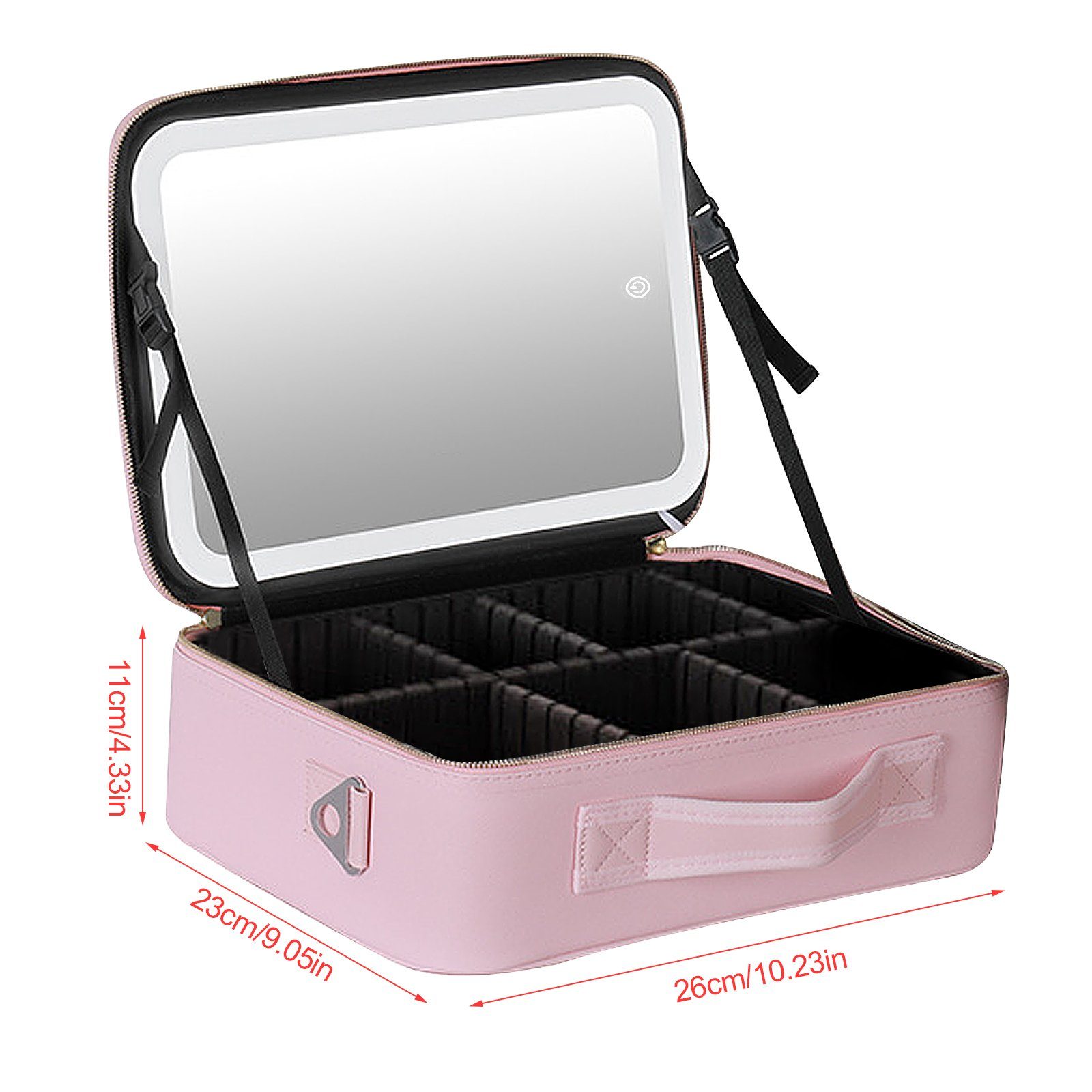 TWSOUL Kosmetiktasche Kosmetiktasche mit großem Fassungsvermögen, Spiegel und Licht, , 4k-Spiegel mit einstellbarer Helligkeit