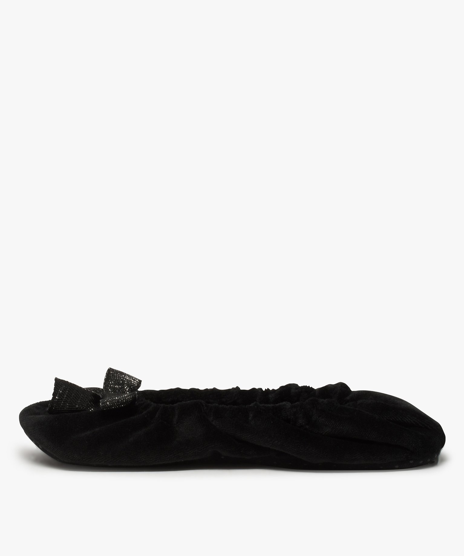 Chaussons femme ballerines élastiquées en velours noir | GEMO