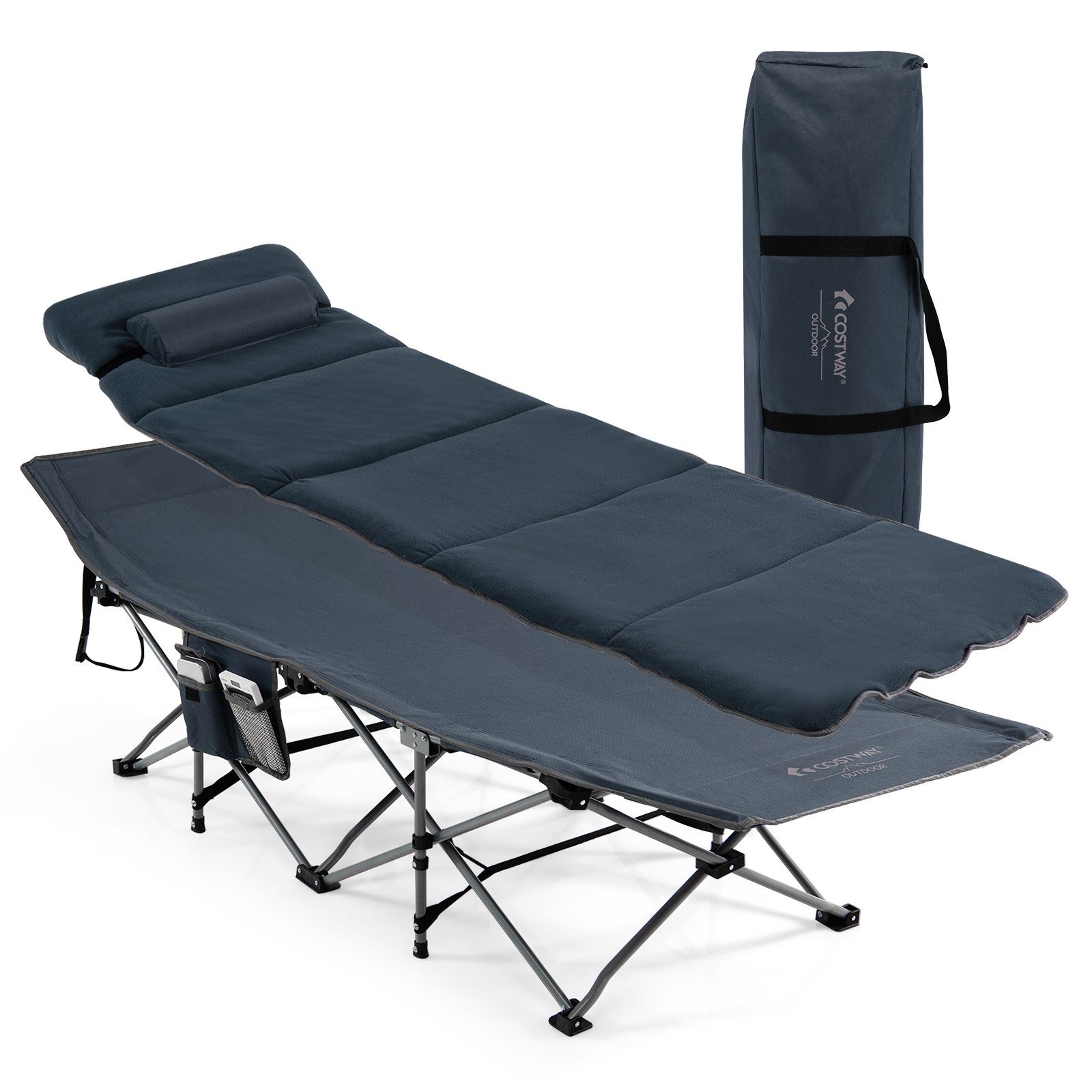 COSTWAY Feldbett Campingbett klappbar, mit Matratze & Kissen, 150kg, 185x65cm