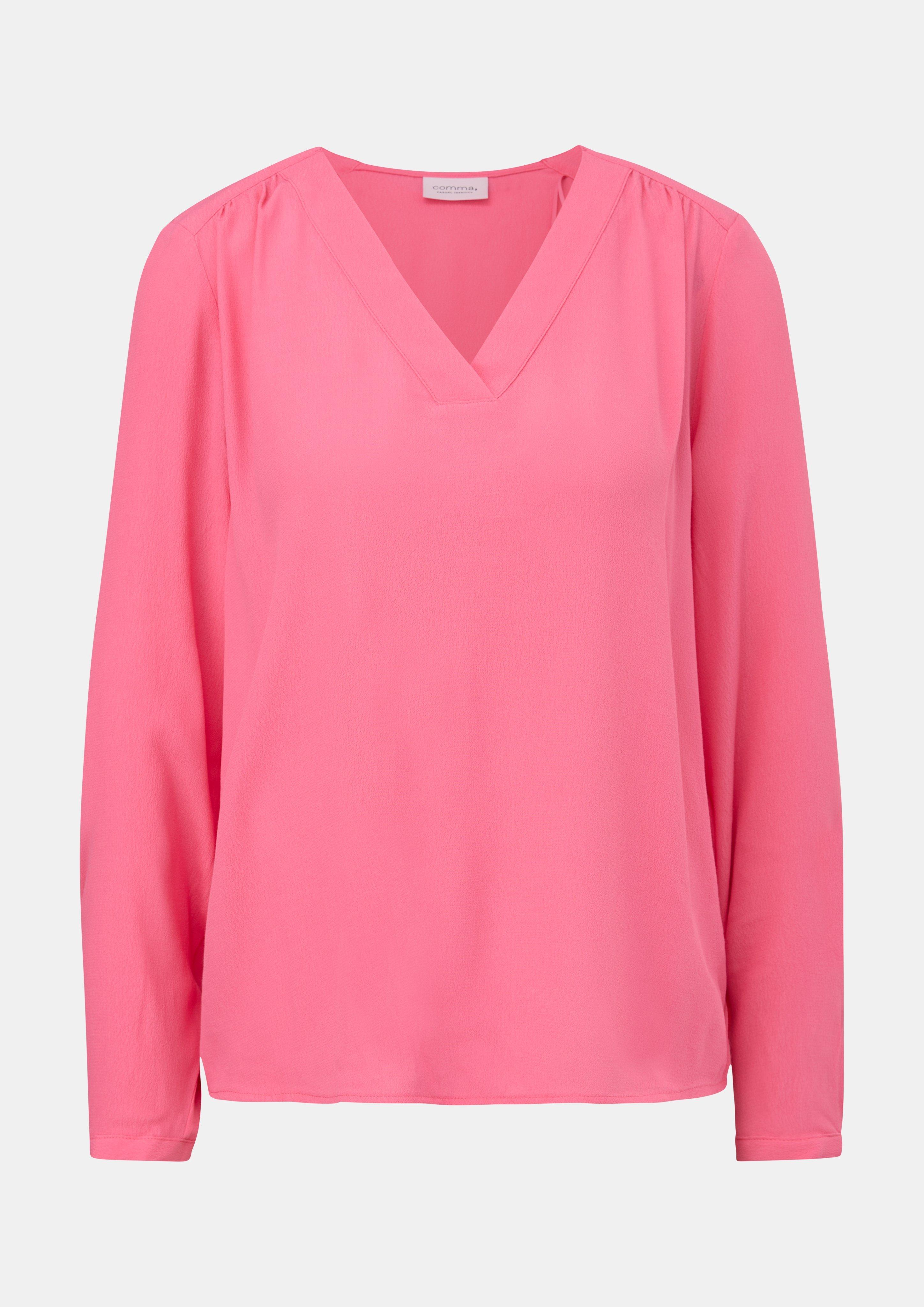 Crêpebluse mit V-Ausschnitt - pink