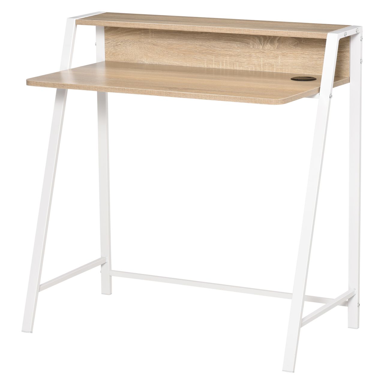 HOMCOM Schreibtisch Computertisch Bürotisch Arbeitstisch mit Ablagefach Kabeldurchlass Metall Weiß Eiche 84 x 45 x 85 cm