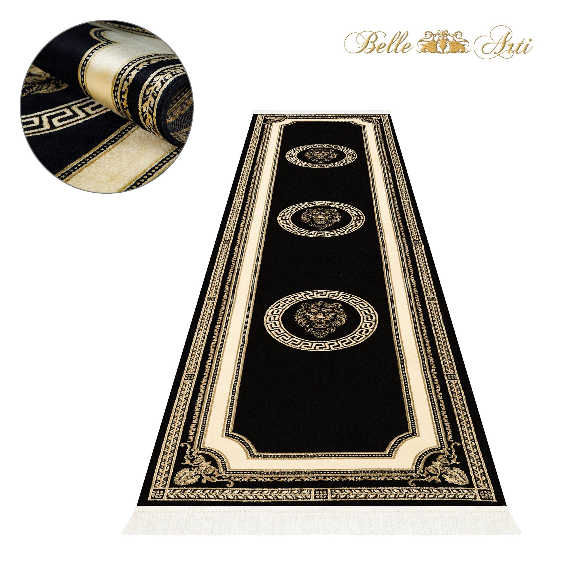 Designteppich Belle Arti Wohnzimmer Löwen Teppich Läufer Viskose Design Flur, Belle Arti, rechteckig, Höhe: 8 mm, Seidig, samtig, handgeknüpfte Fransen, glänzend, Naturfasern