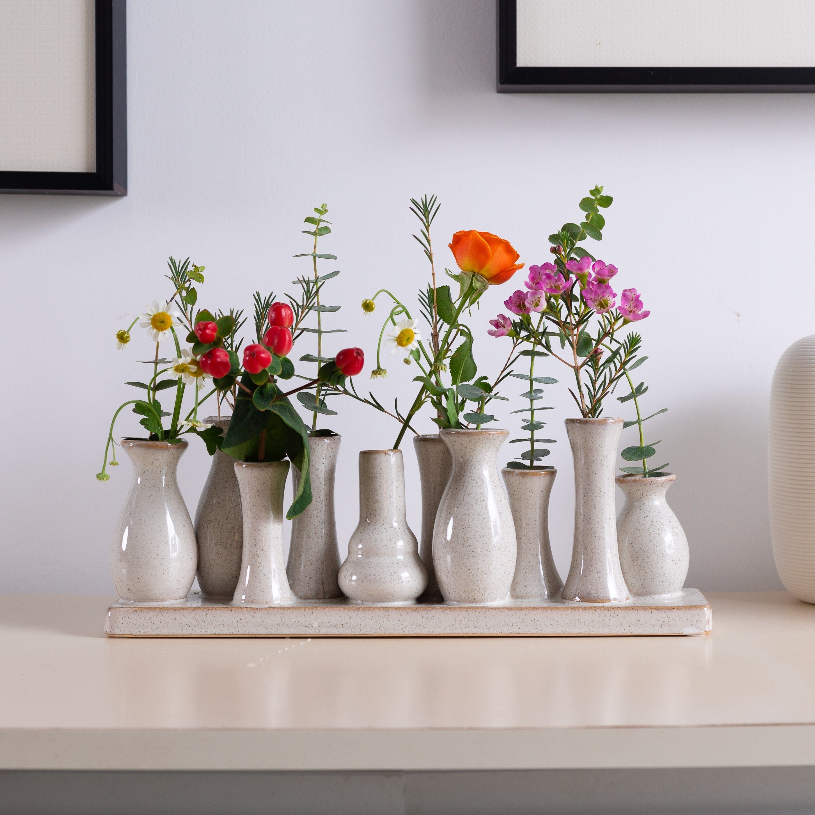 Jinfa Dekovase Jinfa Vasen auf festem Sockel, handgefertigte Blumenvasen, Antik-Weiß