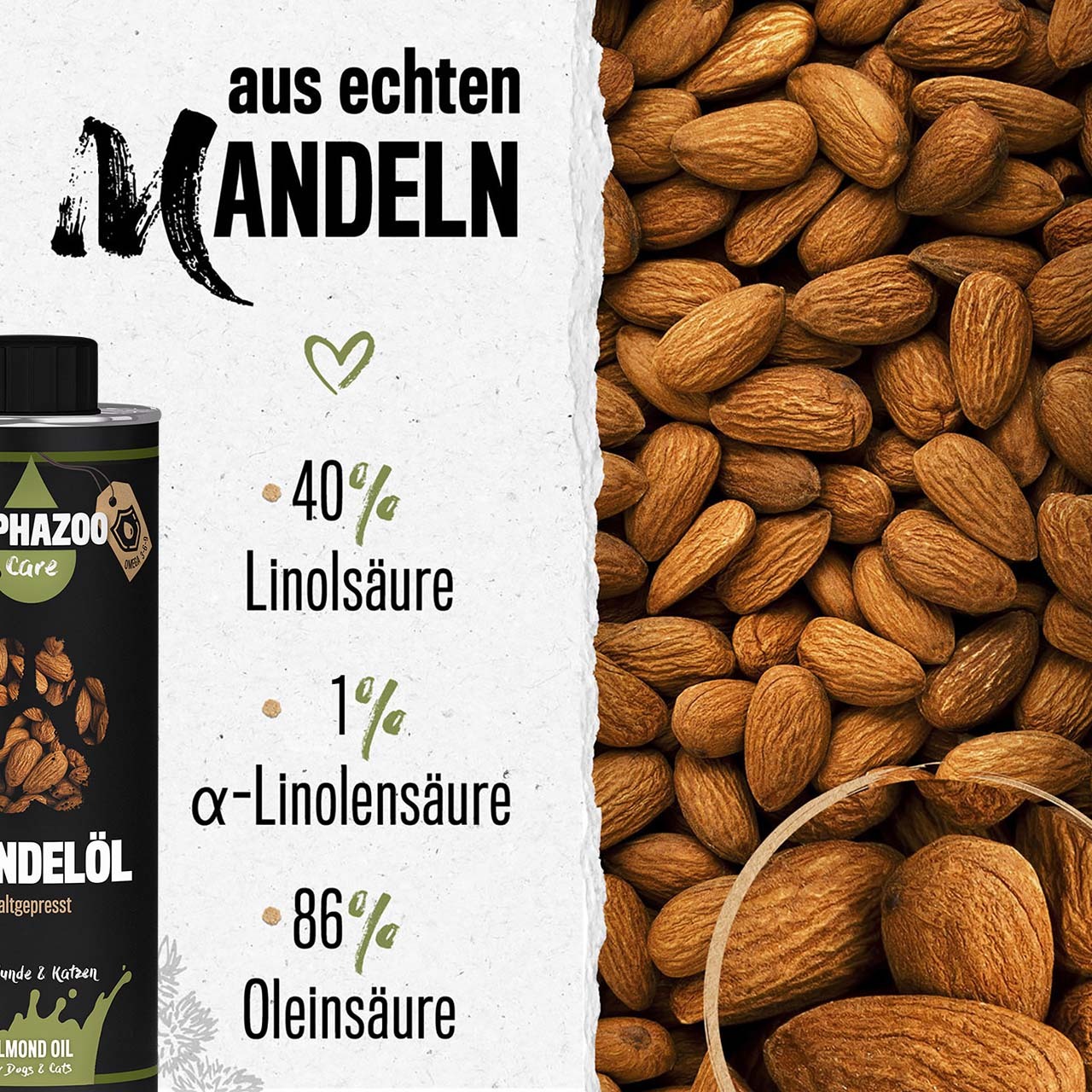 ALPHAZOO Ergänzungsfutter & Aufzucht ALPHAZOO Premium Mandelöl für Hunde und Katzen
