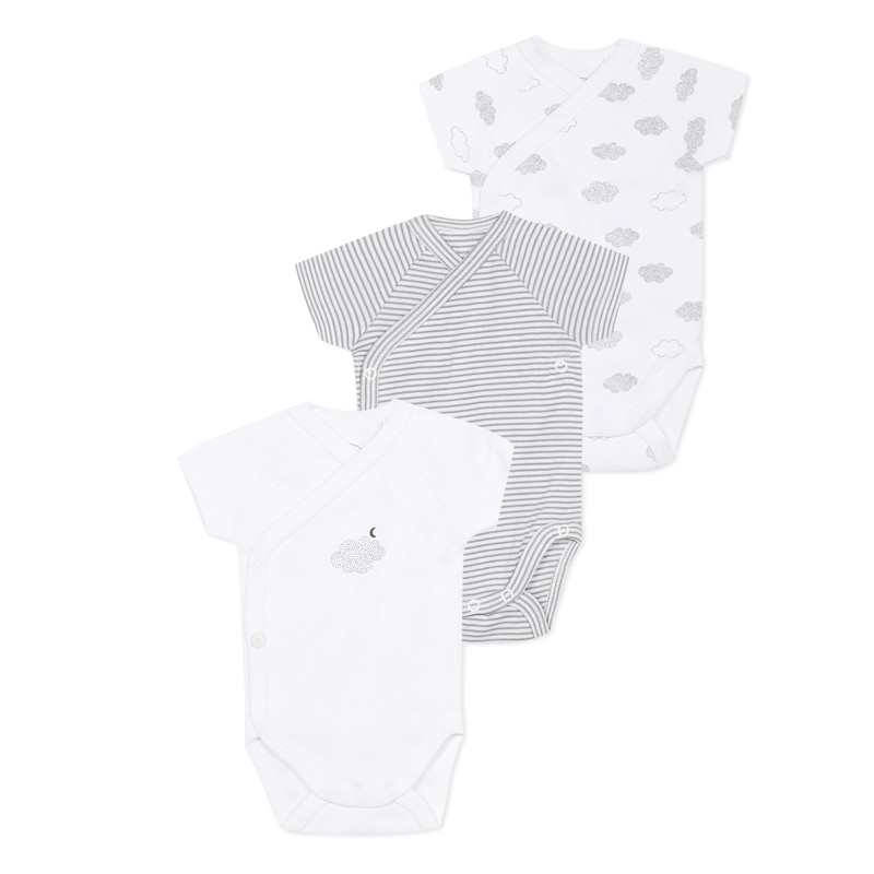 3 bodies MC coton bio blancs Nuages naissance Absorba