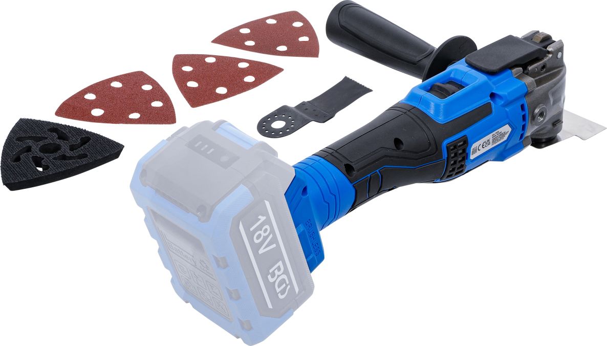 Outil multifonction sans fil BGS 7376, moteur 18 V sans balais, batterie et chargeur non inclus dans la boîte.