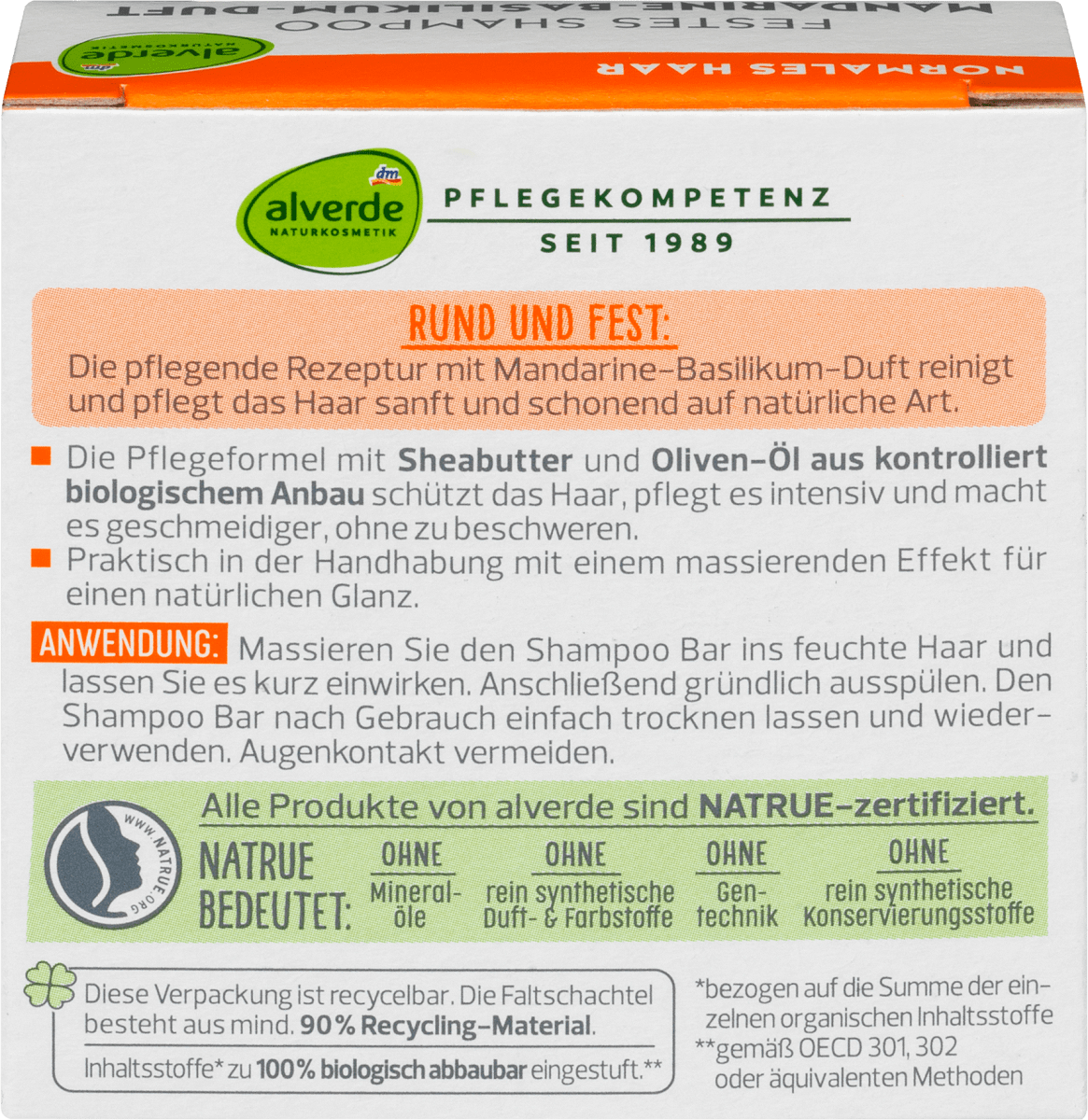 Festes Shampoo Mandarine-Basilikum, 60 g