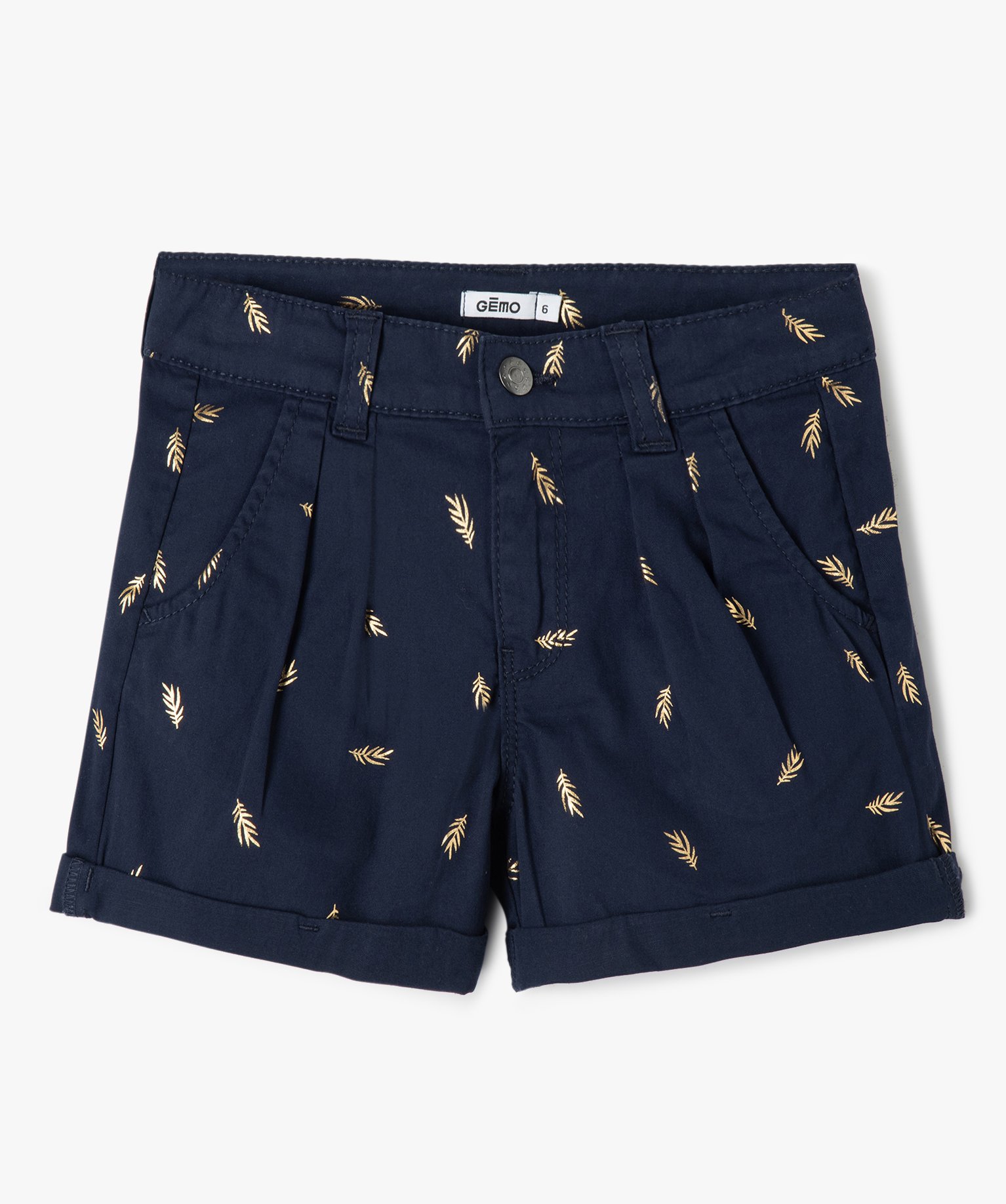 Short fille large en toile de coton avec motifs scintillants marine | GEMO