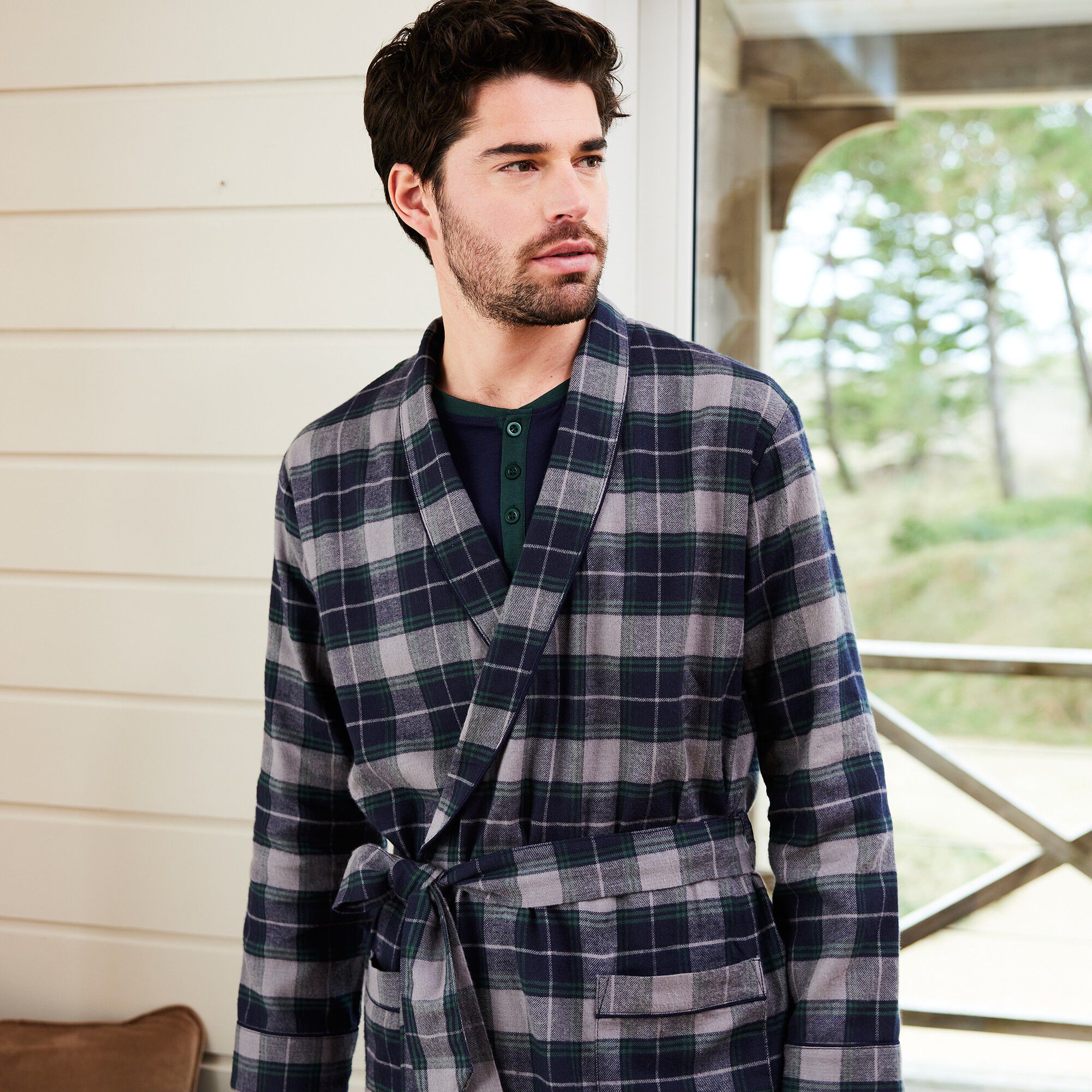 Veste d'intérieur flanelle col châle