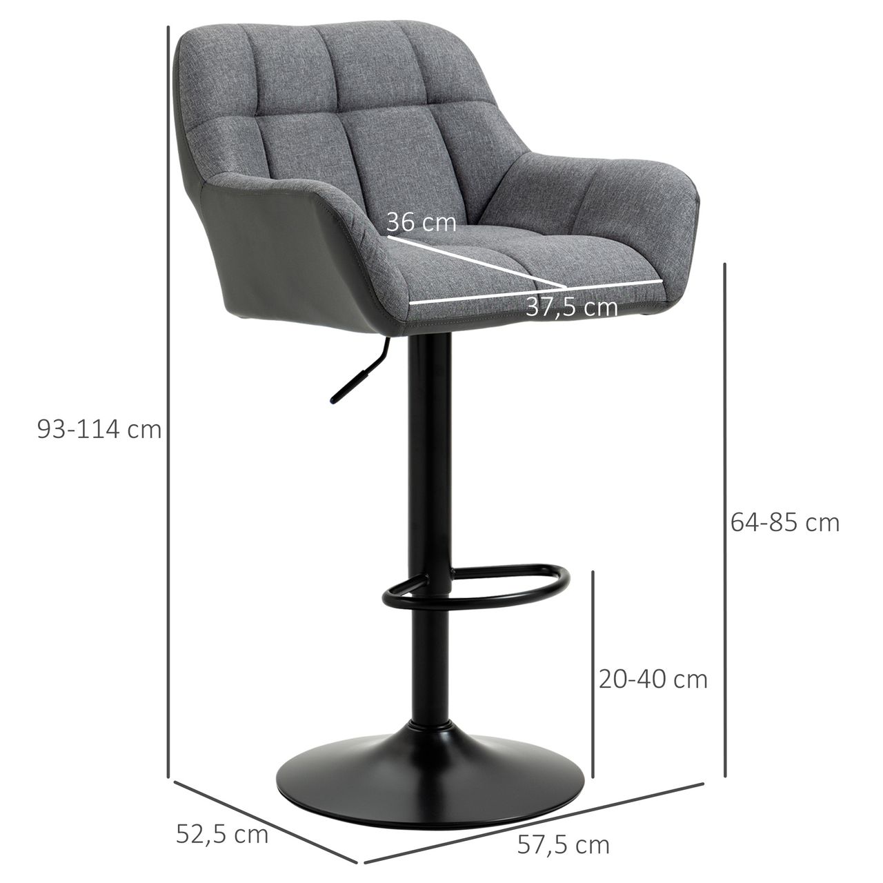 HOMCOM Barhocker 2er-Set Tresenhocker Höhenverstellbar Drehbar im Retro-Design