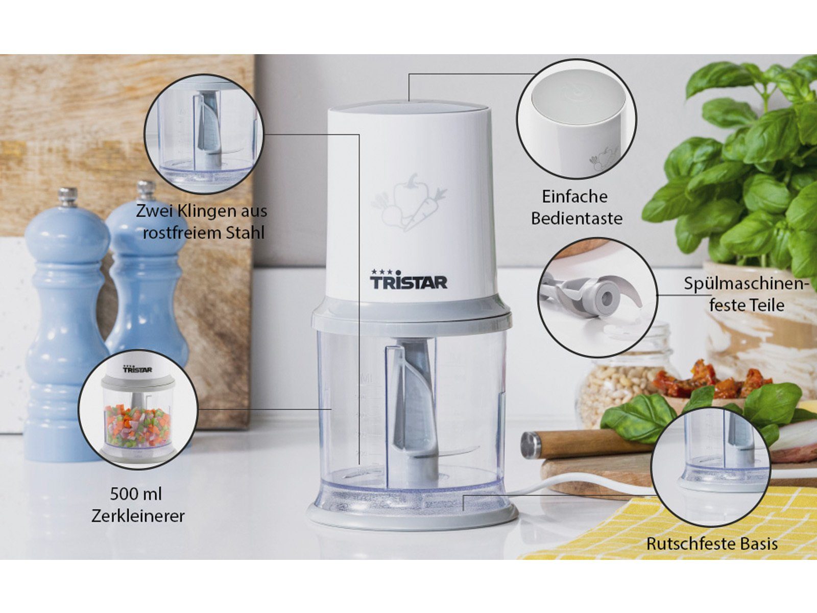 Tristar Zerkleinerer, 200 W, Elektrischer Food Chop-per Mehrzweck Zwiebel Gemüse-Schneider Mixer