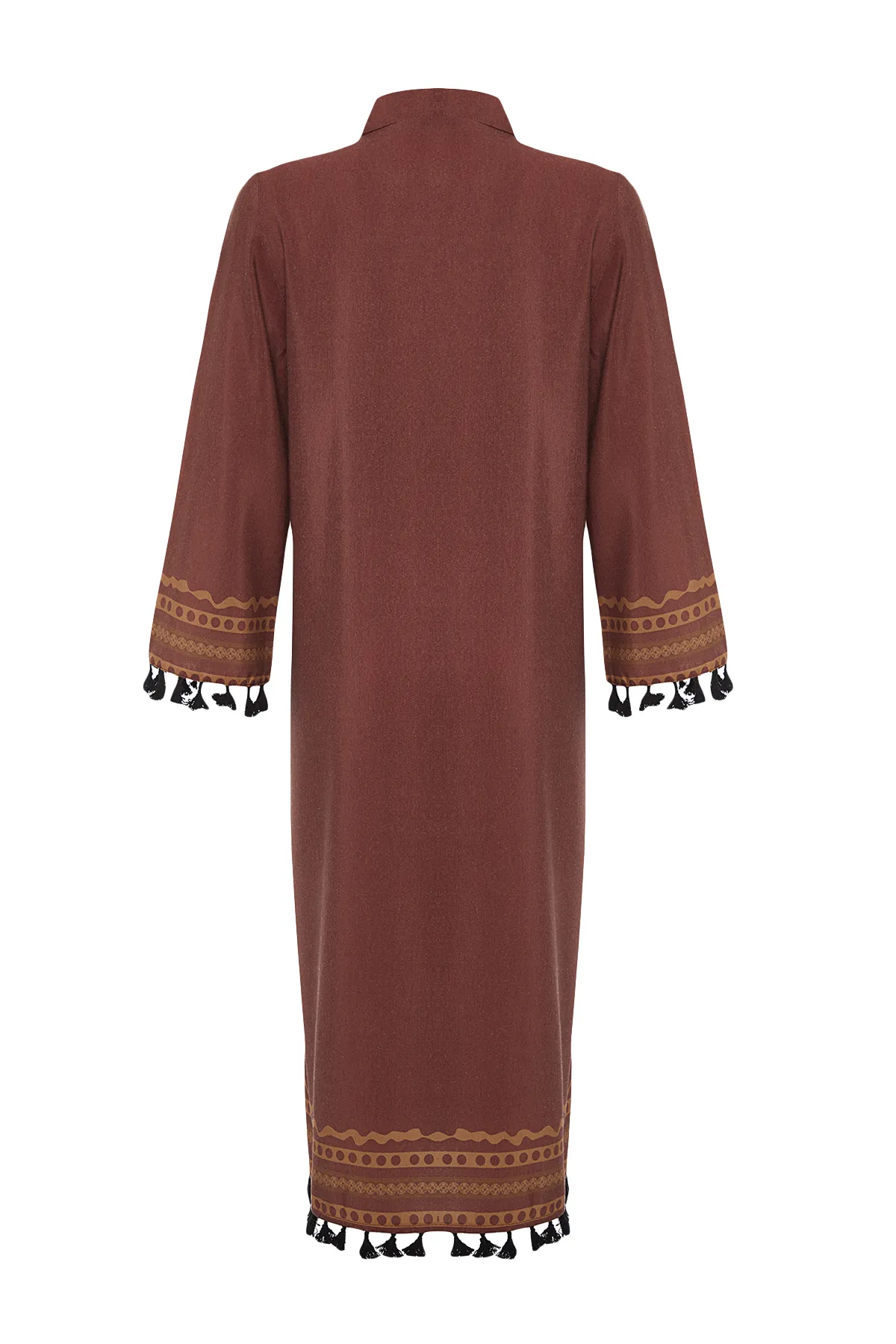 Trendyol Modest  Brauner, ethnisch gemusterter, langer, gewebter Kimono und Kaftan aus Baumwollmischung TCTSS23KK00012