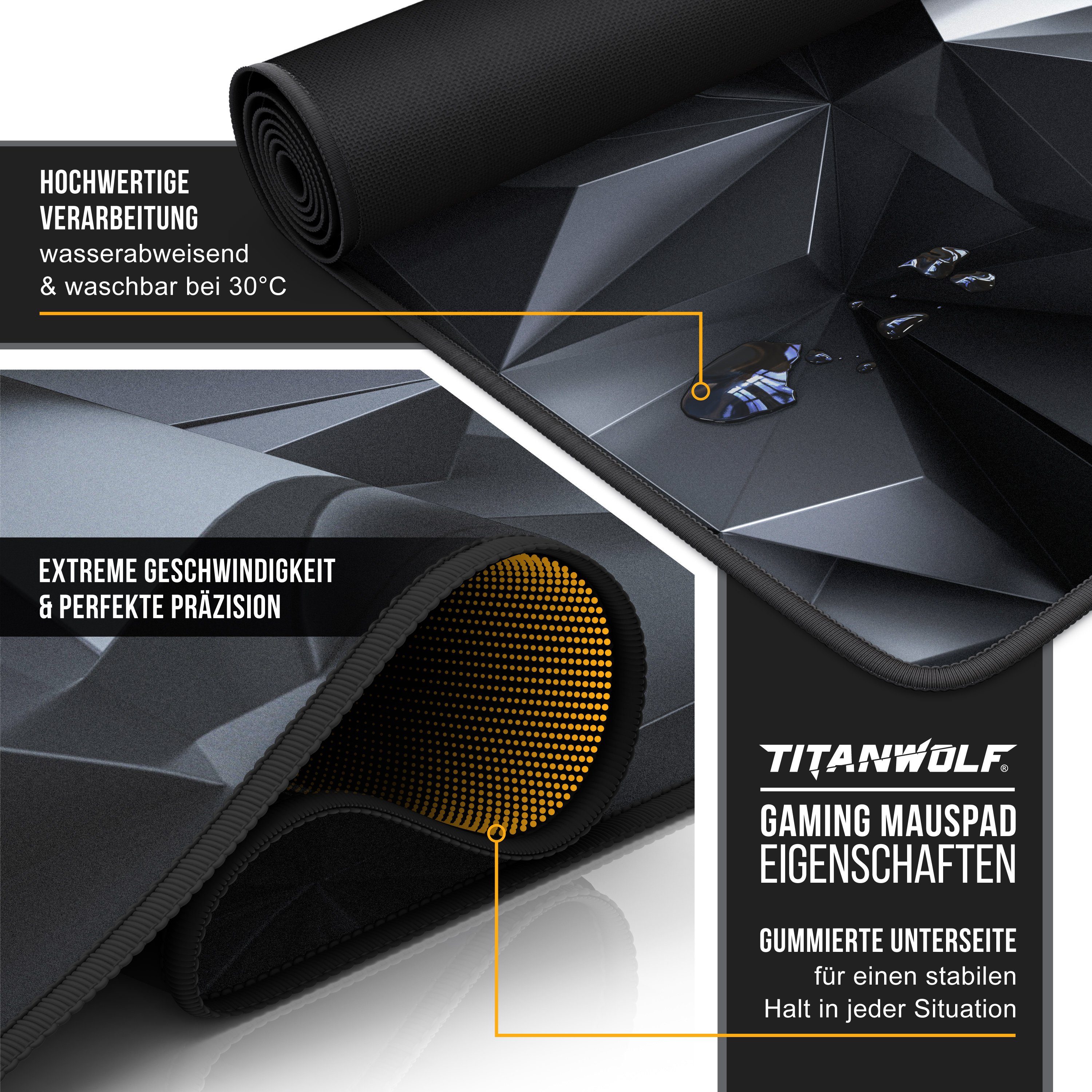 Titanwolf Gaming Mauspad, 900 x 400mm XXL Mousepad - verbessert Präzision & Geschwindigkeit