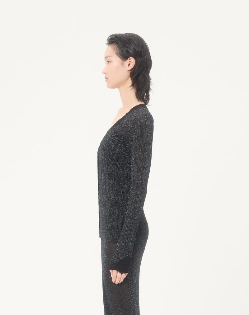 Cardigã de malha lurex com renda