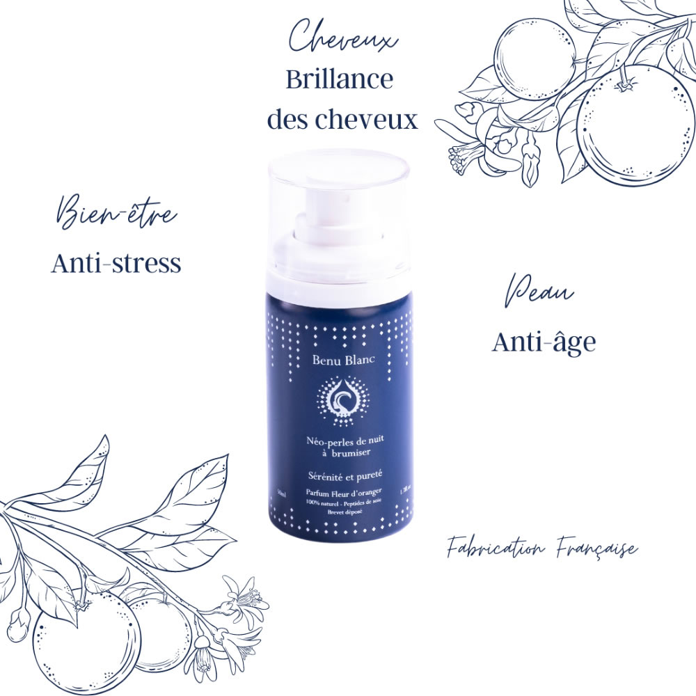benu blanc Fleur d'oranger Brume de soins 100% naturelle à vaporiser sur l'oreiller