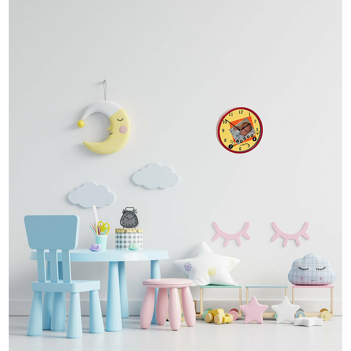 Kinder Wanduhr personalisiert mit Name Scrapbooking orange