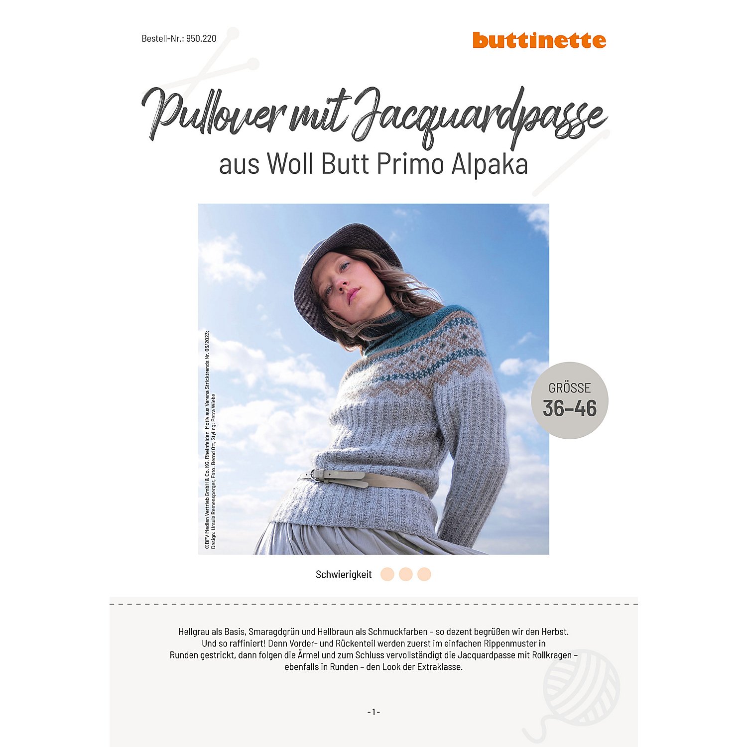 Strickanleitung – Pullover mit Jacquardpasse aus Woll Butt Primo Alpaka