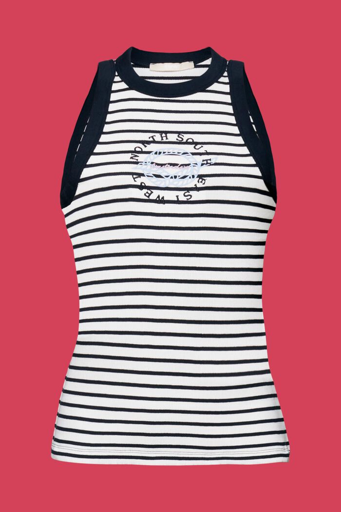 Geripptes Tanktop mit Stickerei und Print