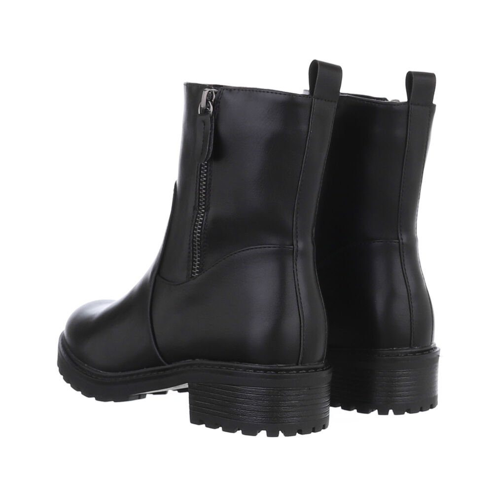 Ital-Design Damen Freizeit Stiefelette Blockabsatz Flache Stiefeletten in Schwarz