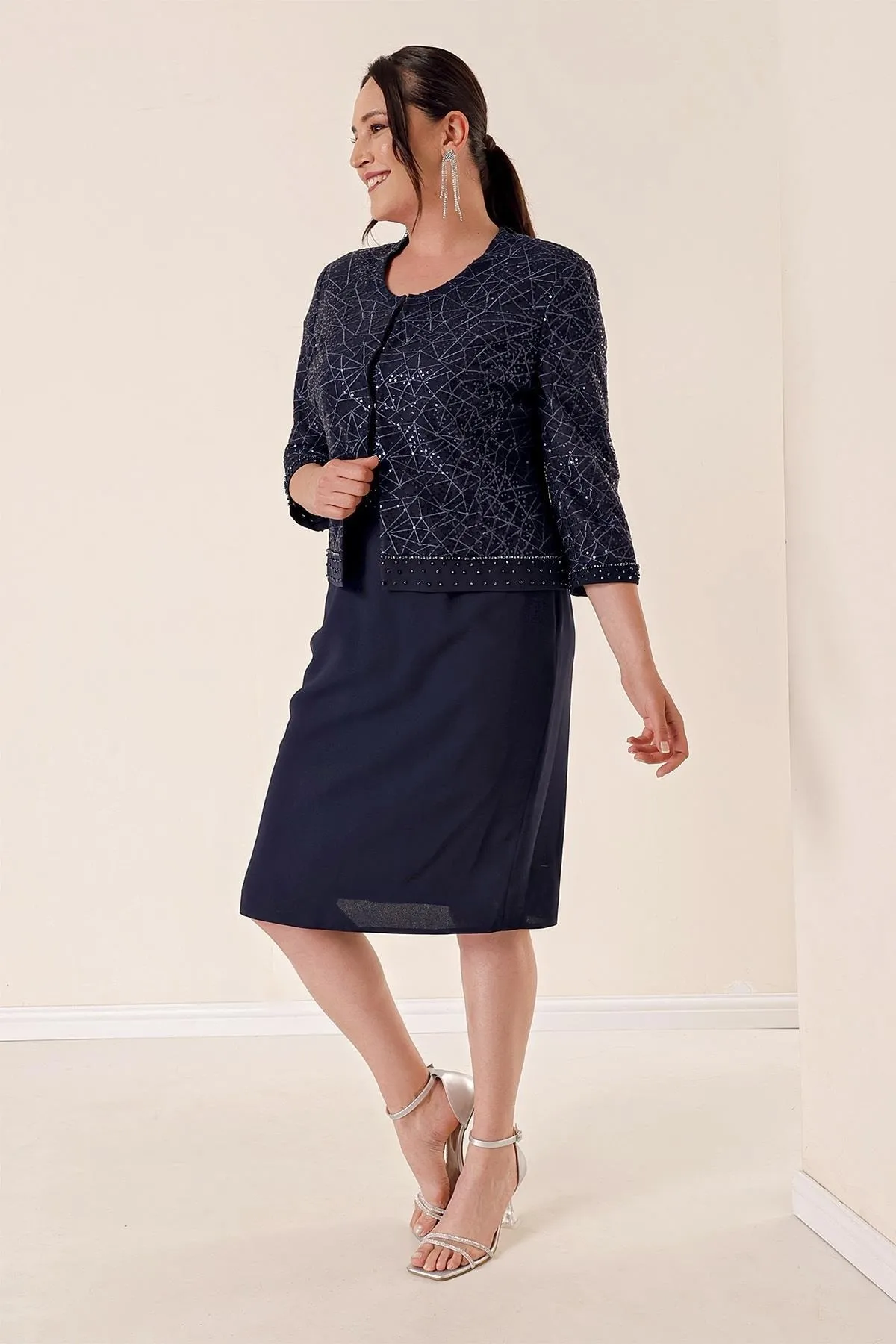 By Saygı  Krepp-Griter-Kleiderjacke B.b. Anzug Marineblau