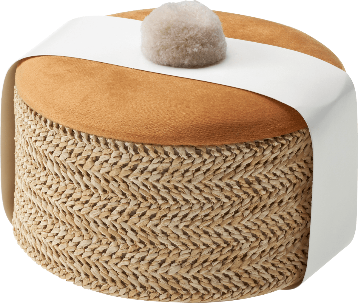 Box aus Bast & Samt mit Bommel, rund, 1 St