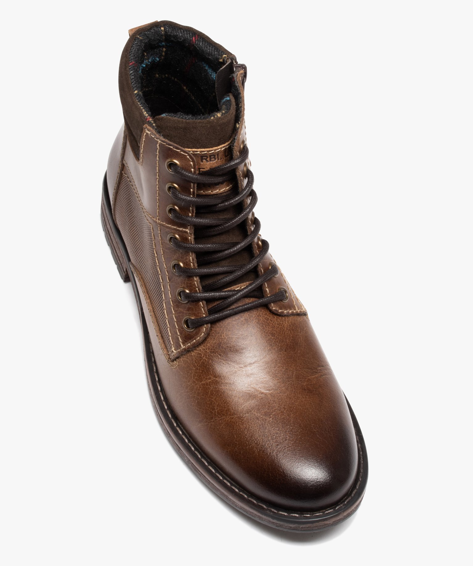 Boots homme en cuir grainé uni avec intérieur doublé marron | GEMO
